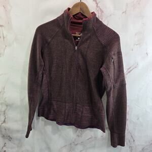 Mountain Hardwear Jacket Womens Medium Red Wool Zip Mock Lightweight Burgundy